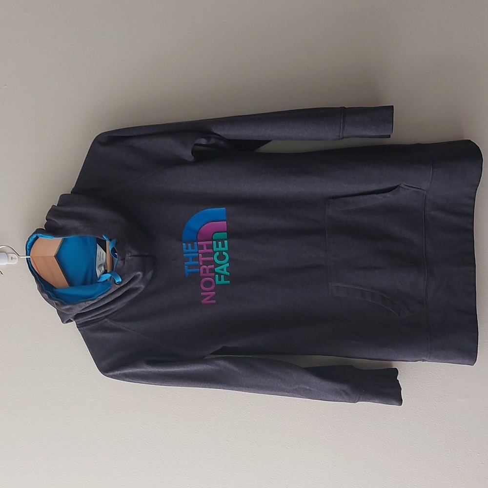 The North Face Charcoal Hoodie with Blue & Teal Logo